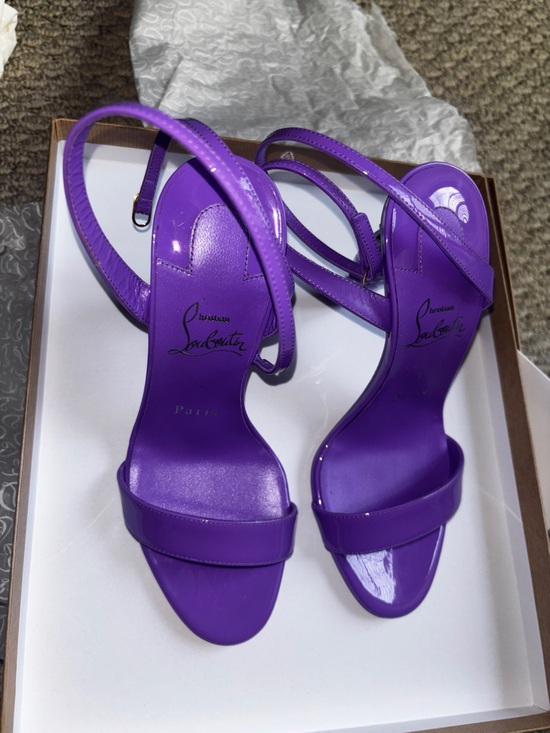 Christian Louboutin Shoes - Christian Louboutin Lipstick Heel Purple Patent Leather Ankle-Strap Sandals 37